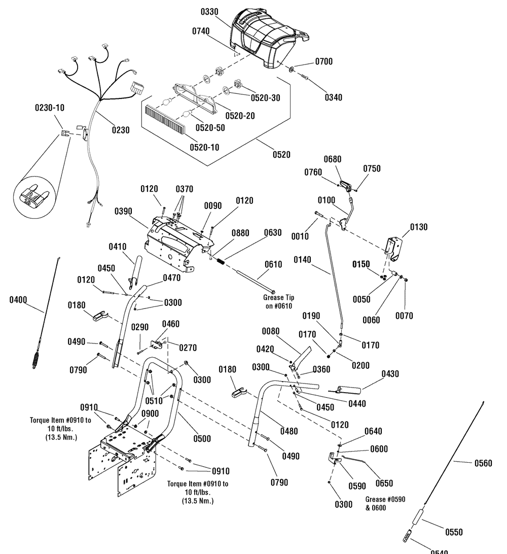 Handles And Controls Group Diagram and Parts List for 1696053-CM691150 2011 Briggs and Stratton Snow Blower